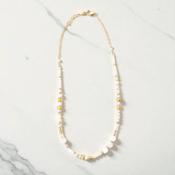 Gold Pearl Bead Necklace for wholesale by J + I Jewelry