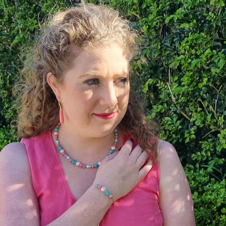 PearlGem Designs - Wholesale Beaded bracelet - Aphrodite Turquoise, Freshwater Pearl and Coral Bracelet1