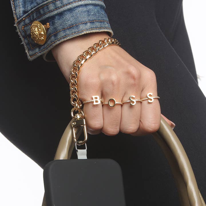 Maya J - Wholesale Band/Stacked Ring - 14K Gold-Plated Adjustable Initial Rings - Full Display