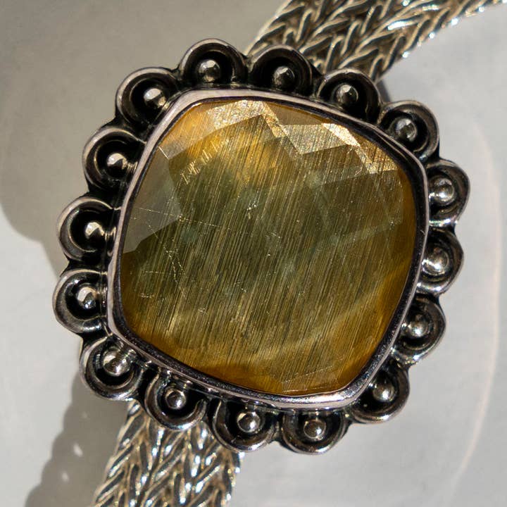 Limited Edition Sterling Silver Slide Charm with Cushion Brushed Gold Quartz Doublet for wholesale by Lori Bonn