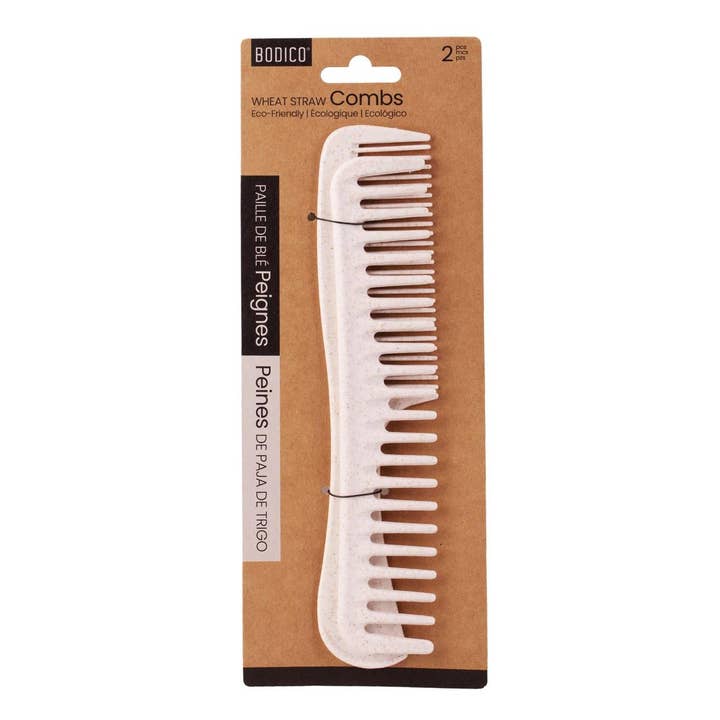 Bodico, ensemble de 2 peignes en paille de blé, beige, carte arrière pour la vente par Bodico