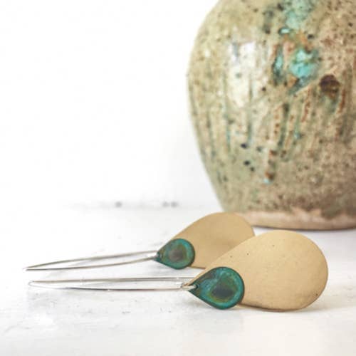 Lido Brass and Verdigris Drop Earrings for wholesale by ssd jewelry