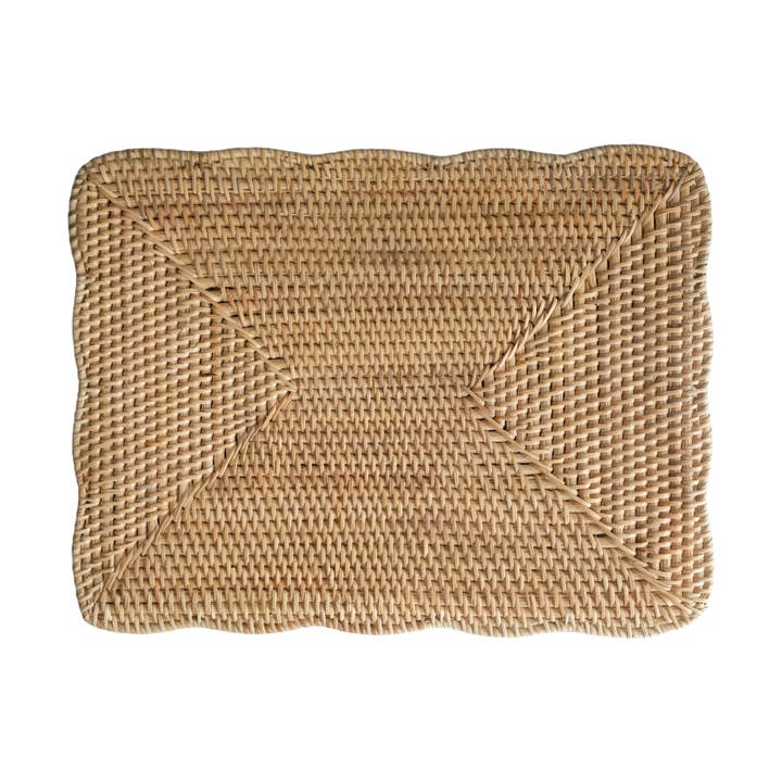 Rectangular Scallop Rattan Placemat Charger Plate (Natural) for wholesale by Bali Harvest