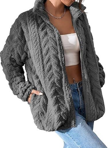 HIDDENBRAND - Wholesale Jacket - Women's - Casual Zip-Up Cardigan With Stand Collar Fleece Jacket