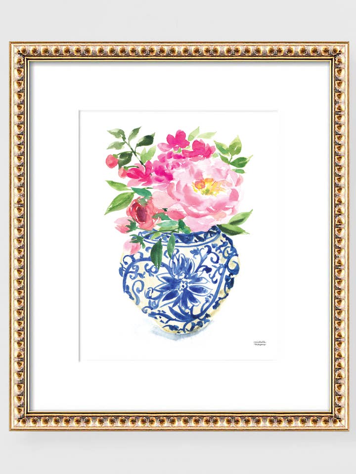 Watercolor Ginger Jar Bouquet No5 Print by Michelle Mospens for wholesale by Michelle Mospens