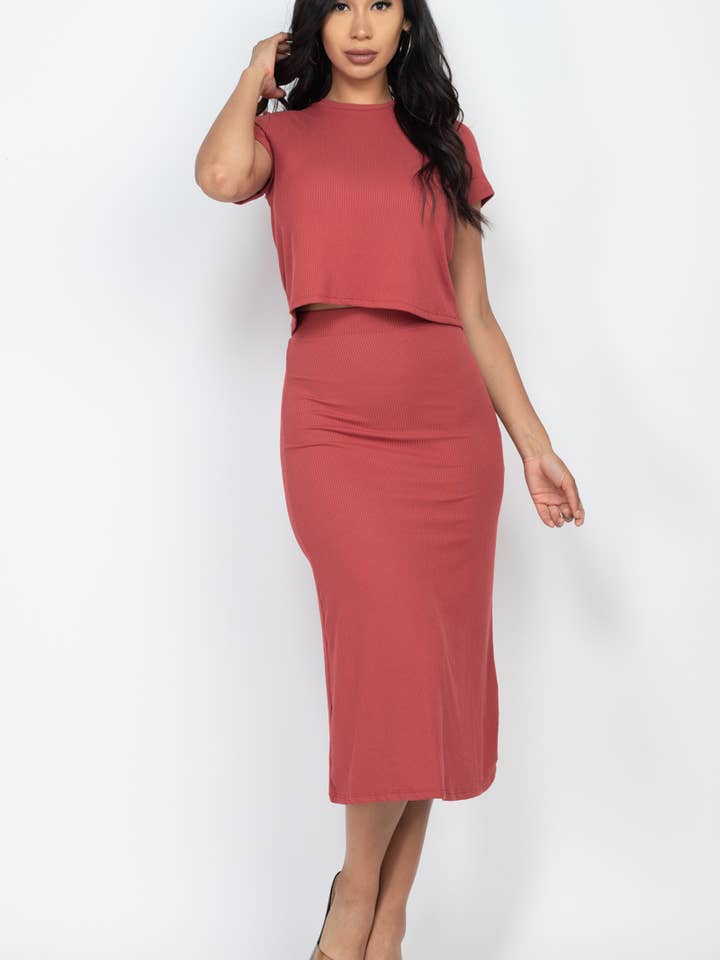 CAPELLA APPAREL - Wholesale Top & Skirt Set - Women's - Ribbed Solid Top & Midi Skirt Set