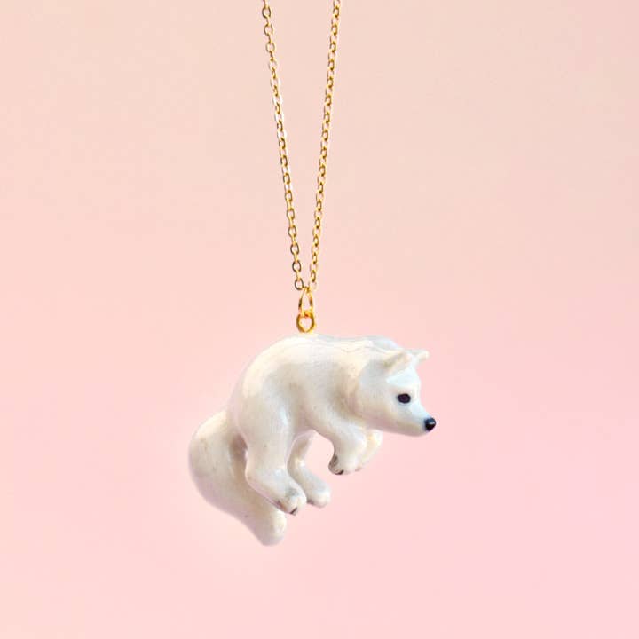 Polar Fox Necklace for wholesale by Camp Hollow Porcelain Animal Treasures