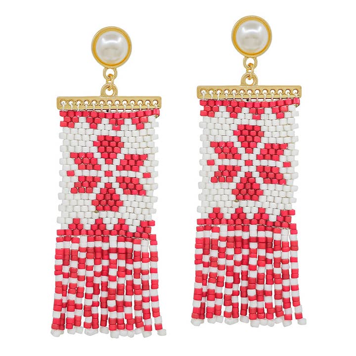 Rød og hvid perleørering med 2,5" dråbe. for engroshandel hos What's Hot