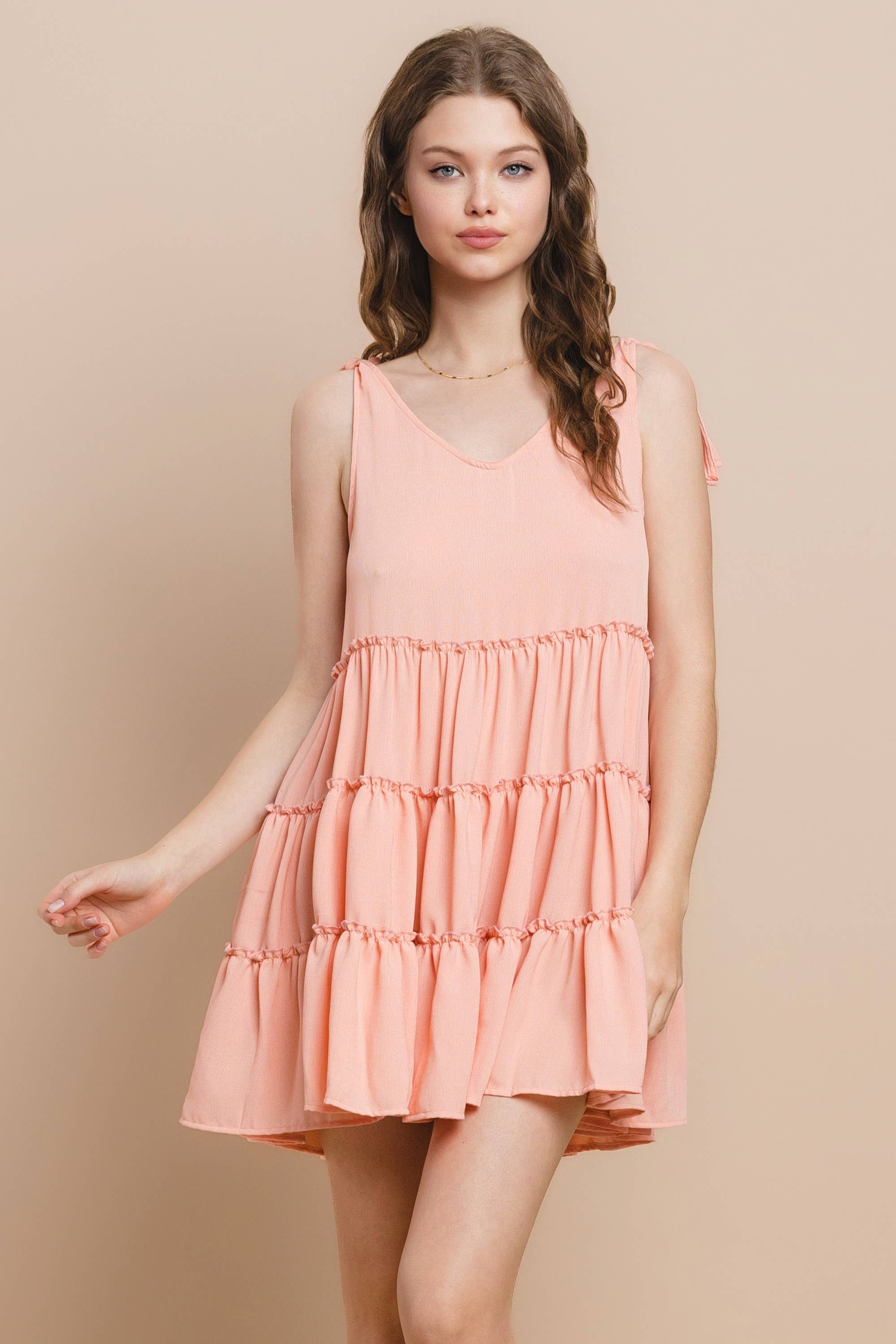 WISTERIA LANE - Wholesale Dress - Women's - BOHO TEXTURED CREPE TIERED BABYDOLL DRESS - 3115 LAVENDER7