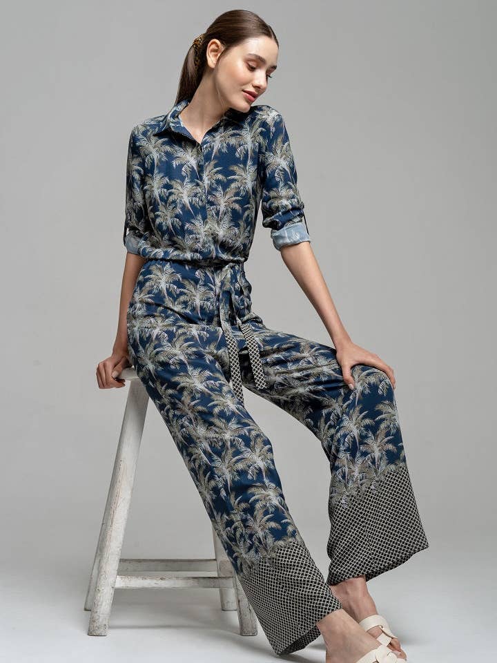 Tammy jungle print shirt style jumpsuit for wholesale by RUMOUR LONDON