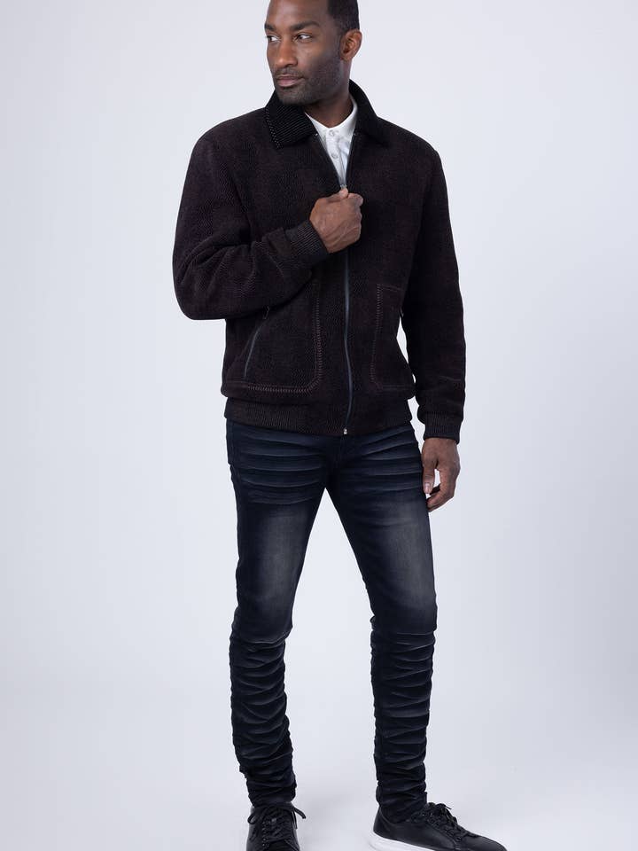 Veste bomber en velours à motif tissé pour hommes 4BH87 pour la vente par BARABAS