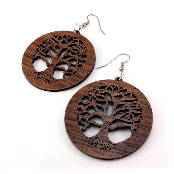 Boucles d'oreilles crochet en bois Arbre de vie pour la vente par Ear Emporium