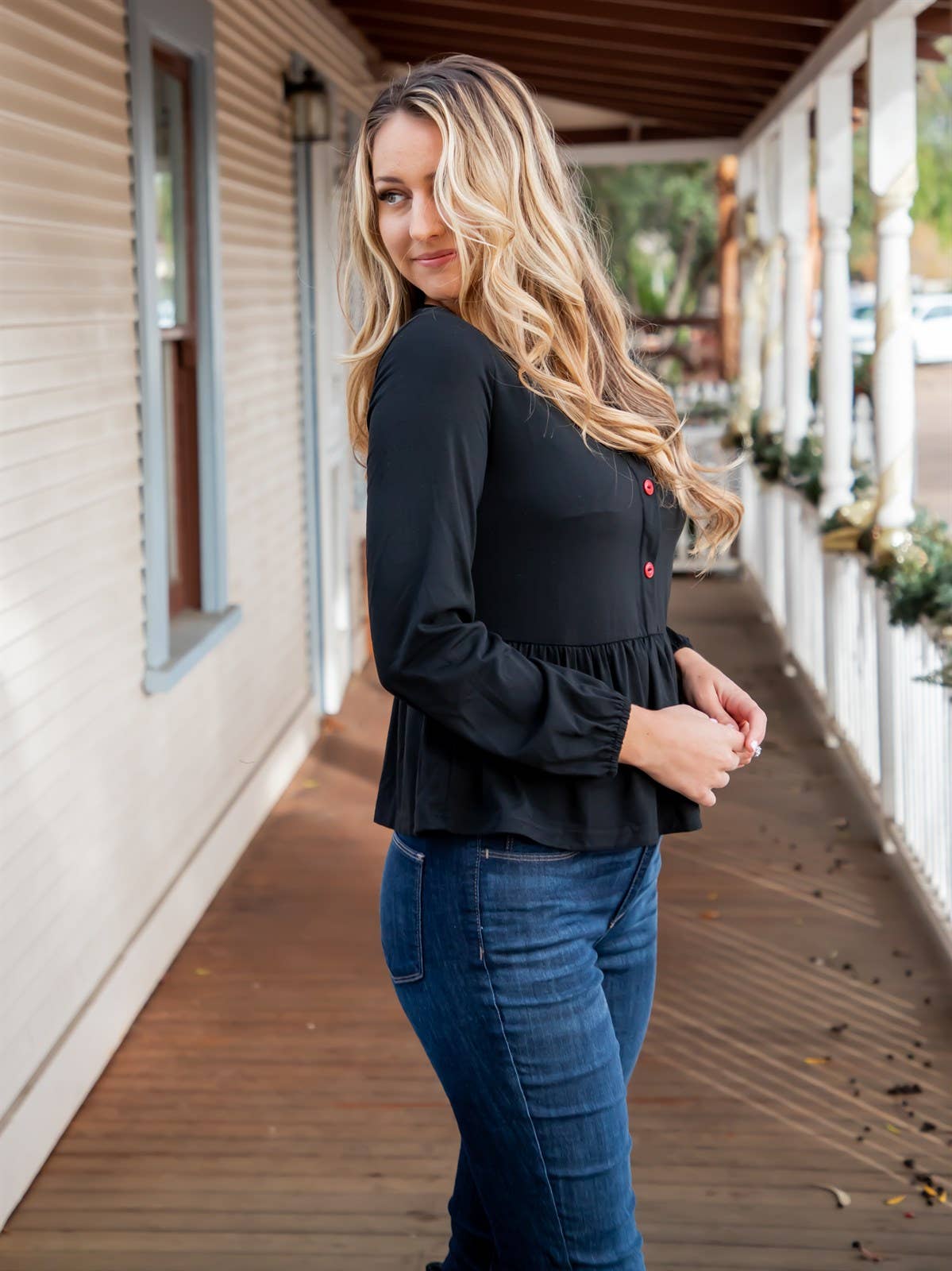 Tickled Teal - Vendita all'ingrosso Camicetta - Donna - Top con peplo Molly Button6