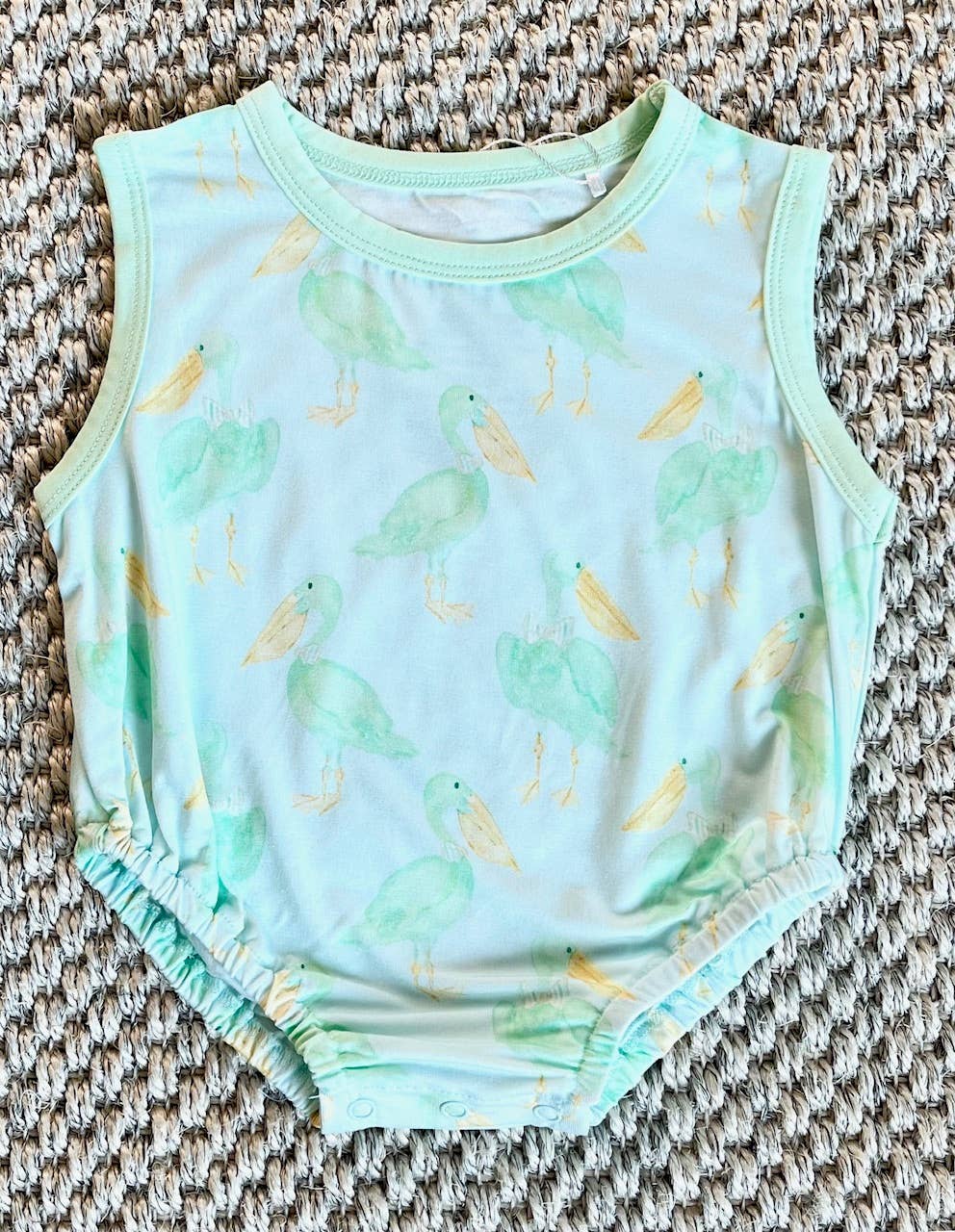 Sweet Bay Clothing – Großhandel Body (ohne Füße) – Baby – Minzfarbener Pelikan-Bubble-Romper