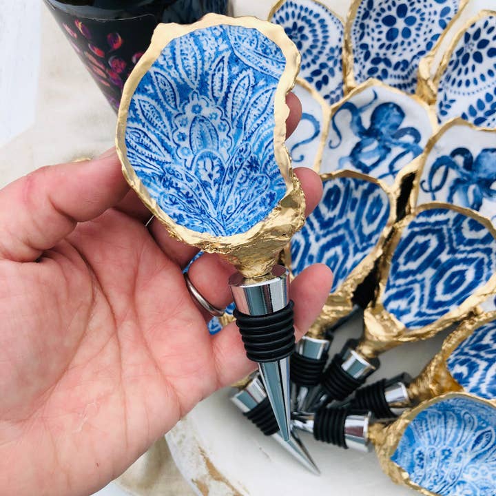 Oyster Shell Wine Stopper--Blue Paisley and other Purchase Wholesale oyster hat. Free Returns & Net 60 Terms on Faire trending on Faire.