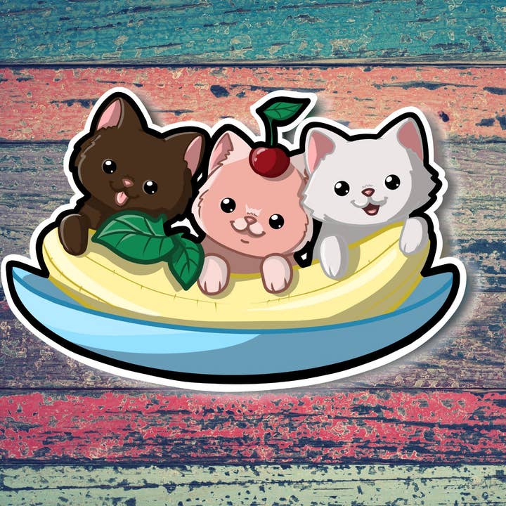 Autocollant Cat - Banana Split pour la vente par Mega Kawaii Cuties
