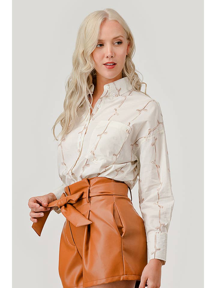 GeeGee x Lovelo - Wholesale Button Down Shirt - Women's - Ribbon Stripe Pattern Button-Up Shirt, OT5091820