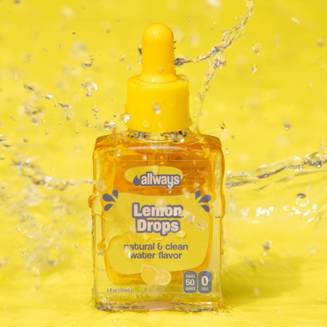 Allways Drops - Wholesale Flavored Syrup - Lemon Water Drops, Natural Flavor, 1 oz, 50 Servings1