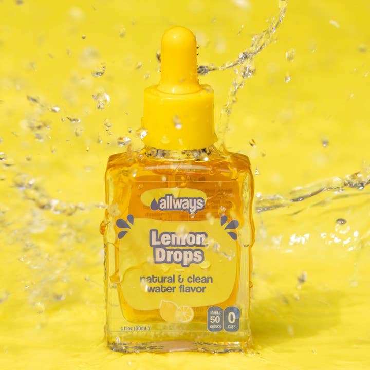 Allways Drops - Wholesale Flavored Syrup - Lemon Water Drops, Natural Flavor, 1 oz, 50 Servings1