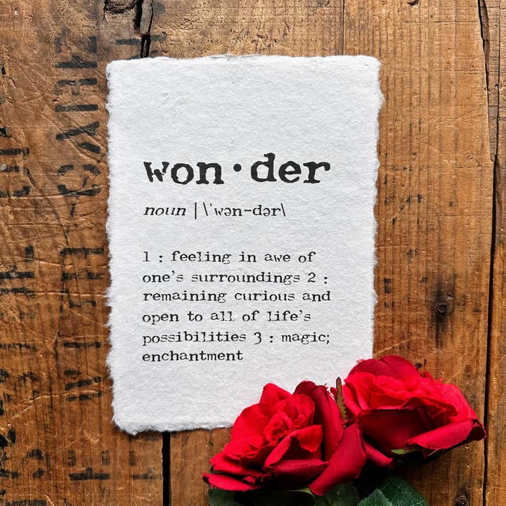 wonder definition print in typewriter font on handmade paper for wholesale by Alison Rose Vintage