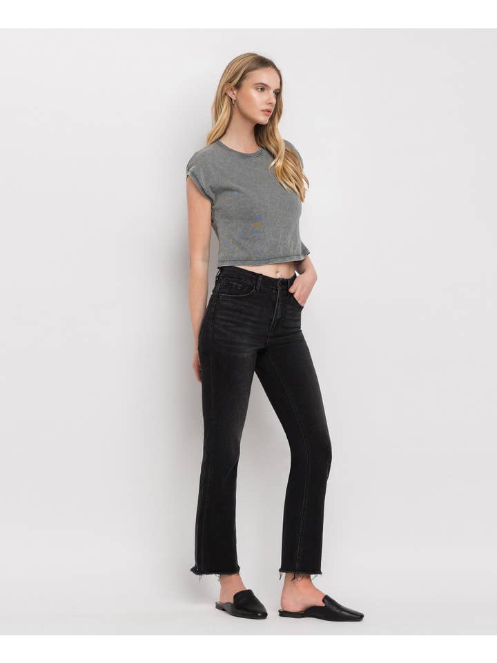 THE FAVORITE WINE HIGH RISE SEAMLESS WAISTBAND KICK FLARE JEANS V2520 for wholesale on Faire