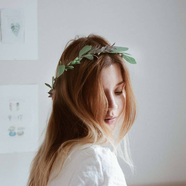 Hidden Botanics - Wholesale Fashion Headband - Women's - Boho Eucalptus Flower Crown, Green Flower Crown, Greenery, Eucalyptus Crown, Silver Dollar Eucalyptus, Wedding Crown, Boho Flower Crown4