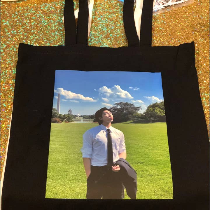 Kim Namjoon White House Outfit Inspired Tote Bag for wholesale by Stuckonkpop