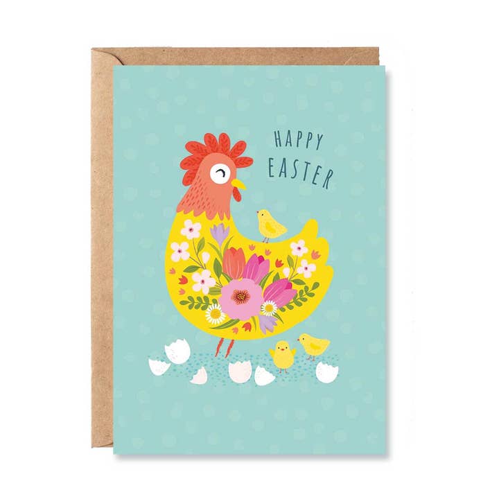 Joyeuses Pâques Cartes Poule et Poussin Colorées pour la vente par Klara Hawkins