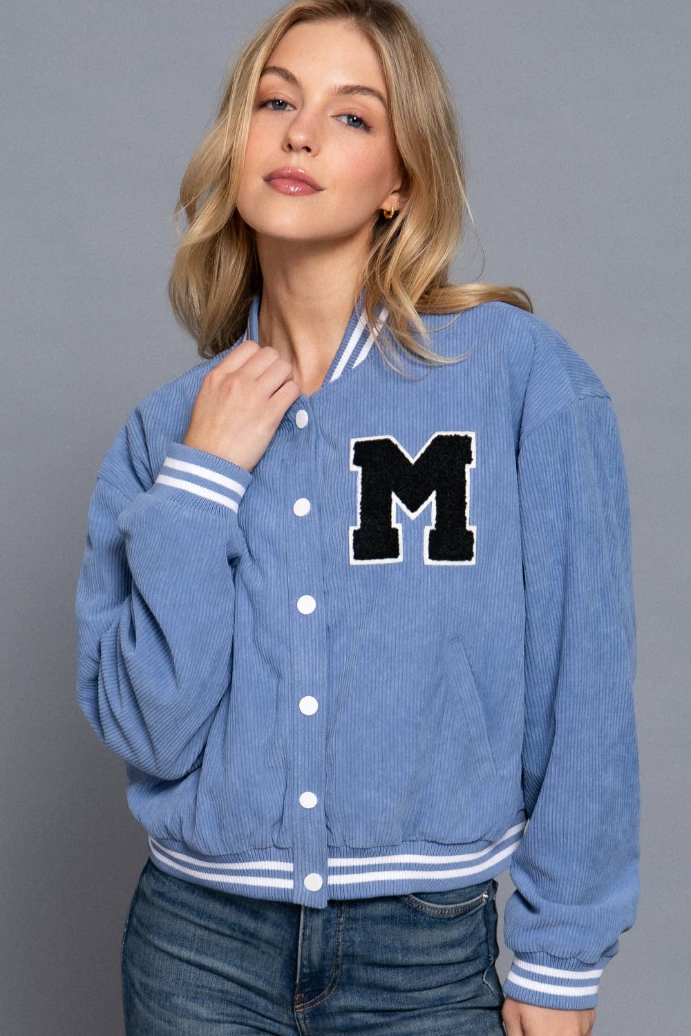 Active Basic | Active USA – wholesale College/Baseball Jacket - Women’s – Long Sleeve Corduroy Varsity Jacket10