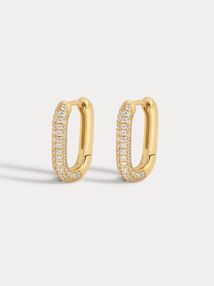 Pave Chain Link Huggies- Gold for wholesale by Luv AJ