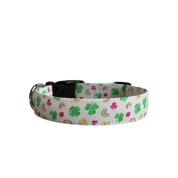 Shamrocks and Rainbows Dog Collar by Duke & Fox® for wholesale by Duke & Fox