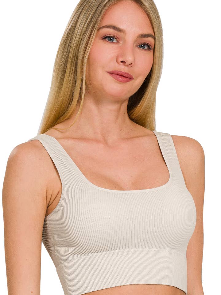 ..0801 Ribbed Square Neck Cropped Tank Top With Bra Pads SI-24004 for wholesale by 42POPS