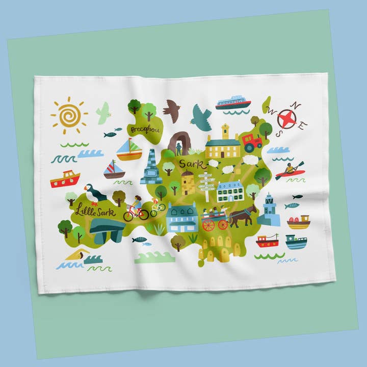 Sark Map Tea Towel for wholesale by Lauren Radley