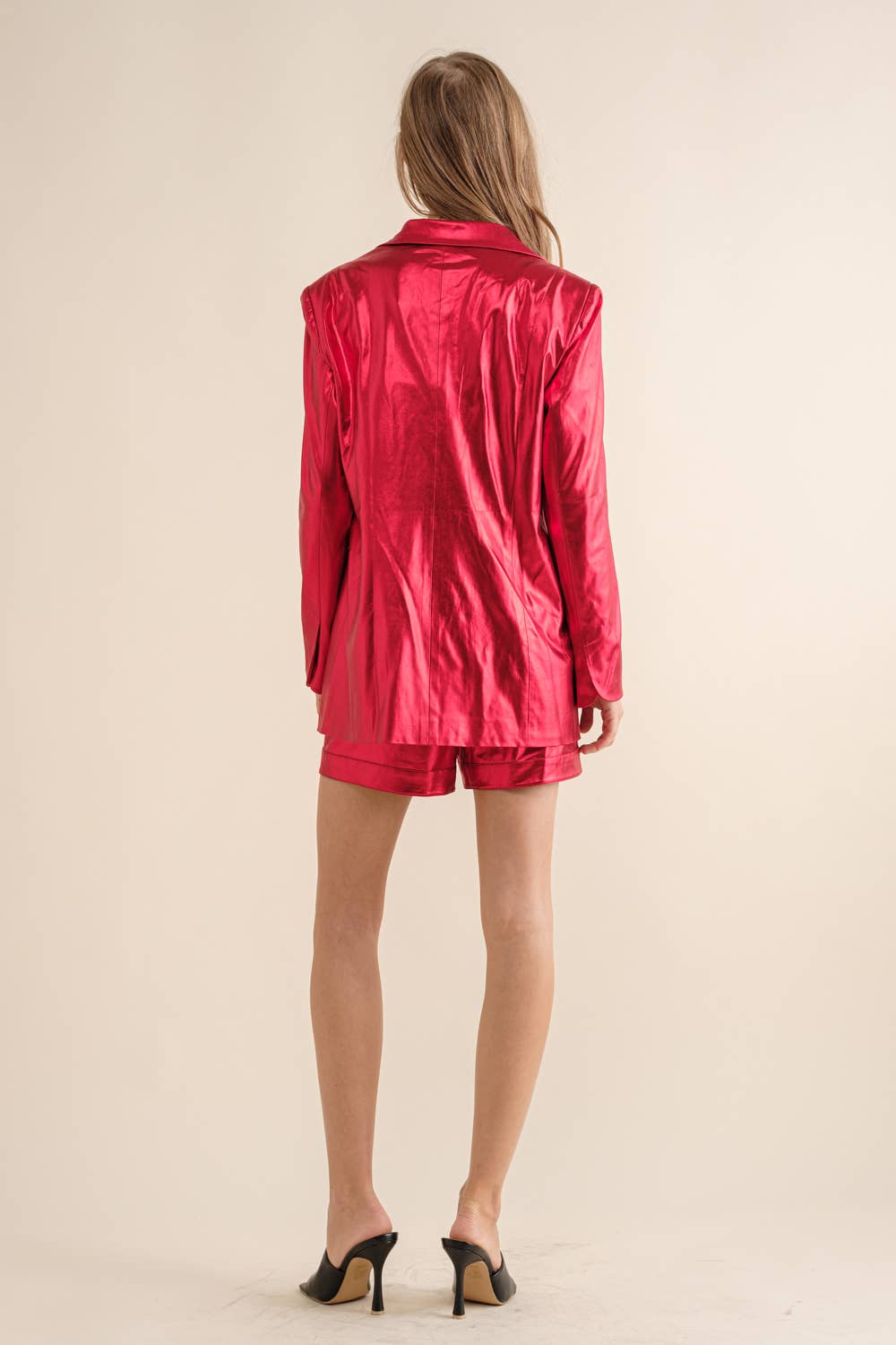 Blue B - Wholesale Top & Short Set (NOT Loungewear) - Women's - 22581SET - Sleek Metallic Single Blazer with Matching Shorts19