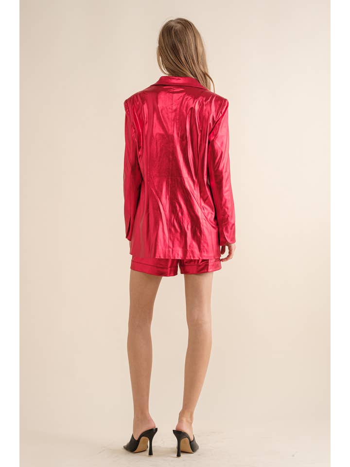Blue B - Wholesale Top & Short Set (NOT Loungewear) - Women's - 22581SET - Sleek Metallic Single Blazer with Matching Shorts19