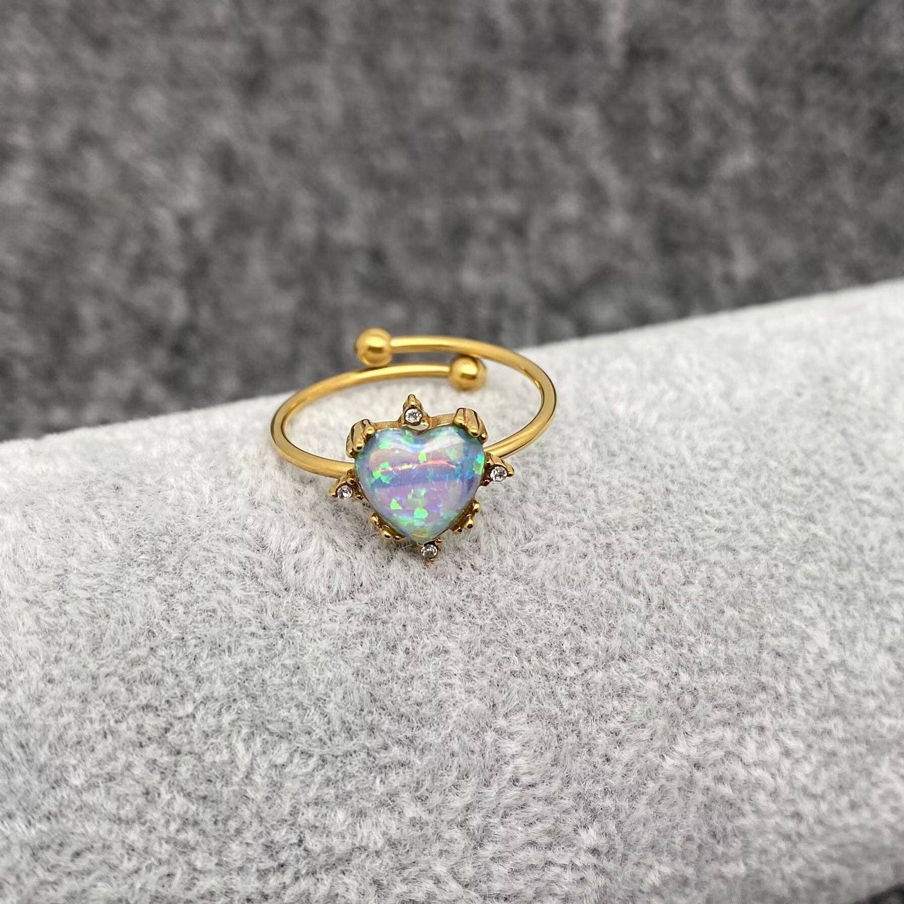 Mio Queena - Wholesale Single Stone/Solitaire Ring - Lucky Opal 18K Gold Plated SS Adjustable Ring - FGS/CS3