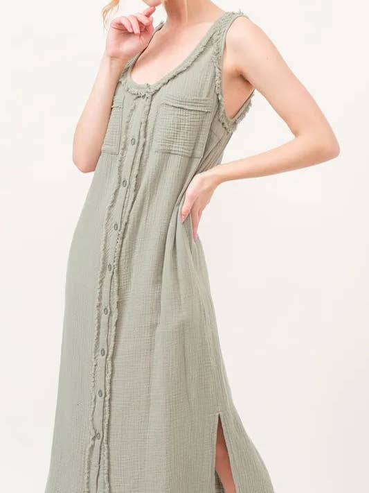 Sage And The Why Washed Gauzed Patch Pocket Tank Midi Dress for wholesale on Faire