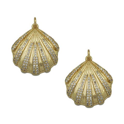 CZ Pave Gold Sea Shell Shape Charm, Sku#LX119 for wholesale by BestBeads&Beyond