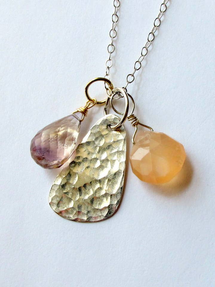 Ametrine Moonstone Charm Necklace for wholesale by Yanina Jewelry