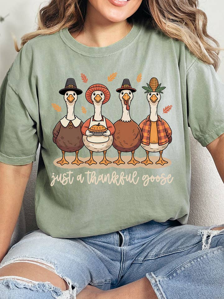 Wholesale Accessory Market - Wholesale Screen Printed T-Shirt - Women's - Just A Thankful Goose Comfort Colors Adult Ring-Spun Cotton Tee