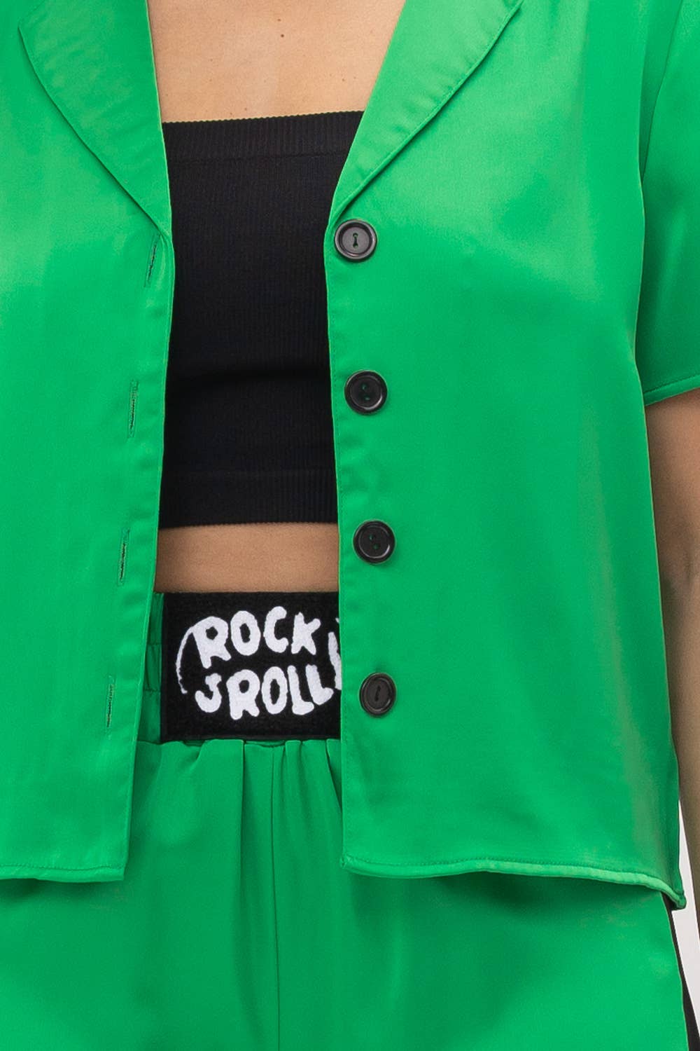 Julia by LoveJ – wholesale Set med topp och shorts – Dam – Button Down kontrast topp och främre Rock & Roll Shorts Set7