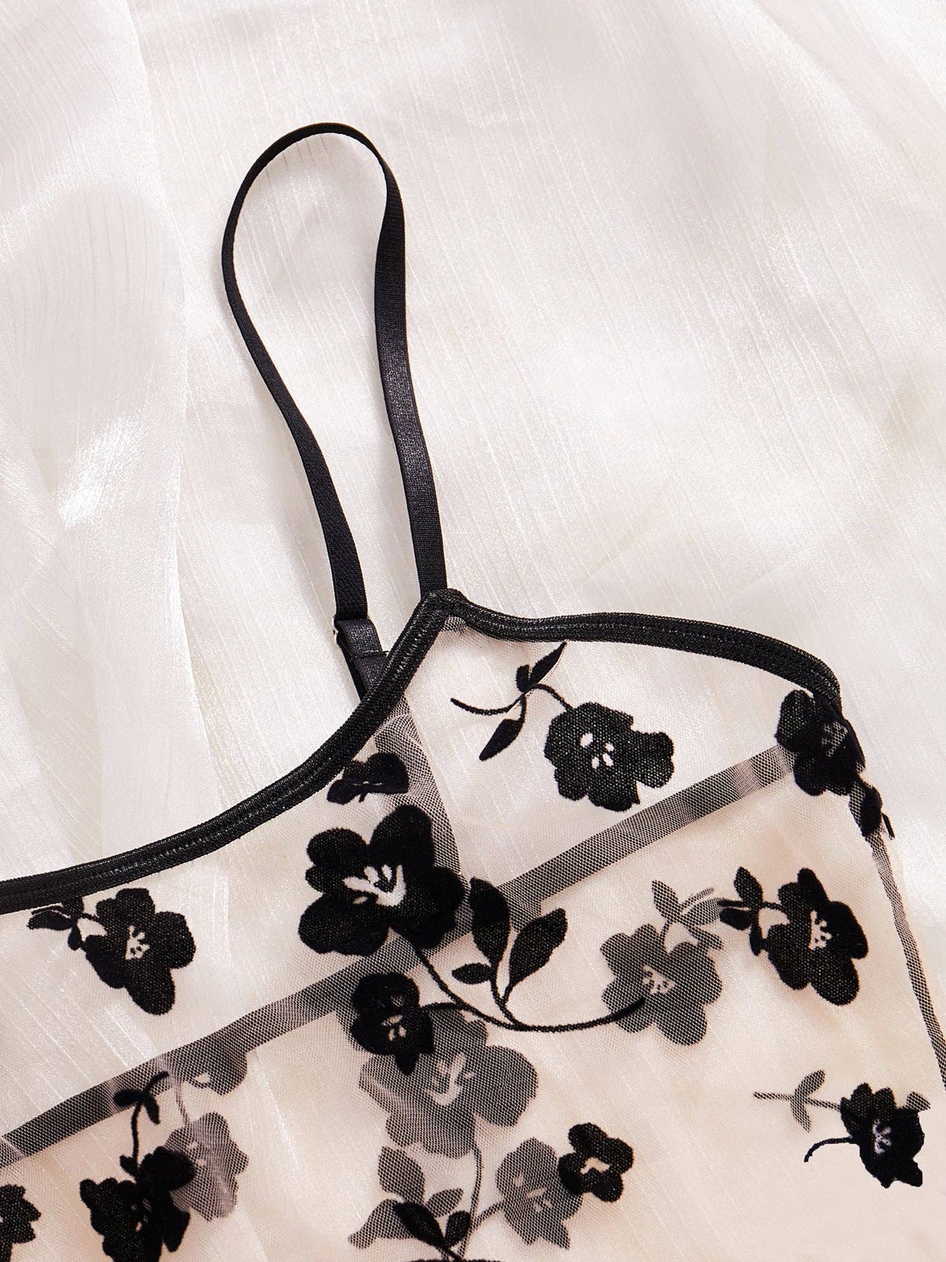 Black Ladies Floral See Through 2PCS Lingerie Set SKLG4160 for wholesale on Faire7