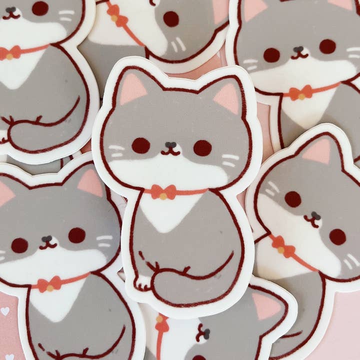 Grey Cat Sticker for wholesale by Cherry Rabbit