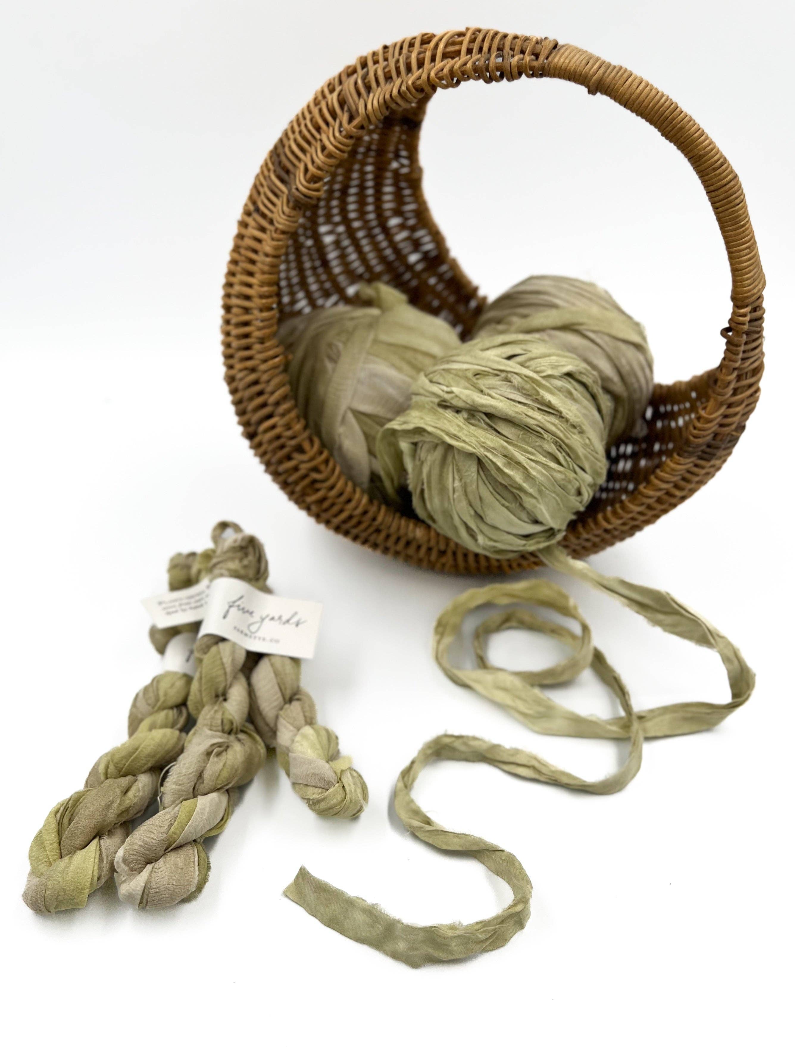 farmette – wholesale Ribbon – Gift wrapping – Pear Plant-Dyed Sari Silk Ribbon - 5 yards1