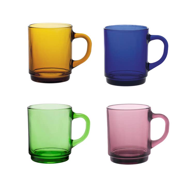 Mug Set – 4 Assorted Colors, Tempered Glassware for wholesale by Clémentine Boutique