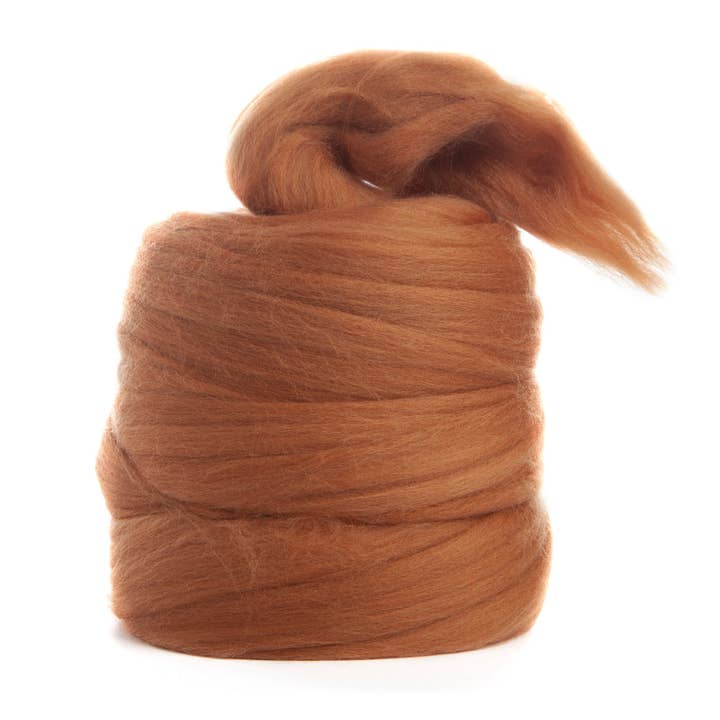 Merino Wool Roving, 8 oz, CINNAMON, 19 micron, 70 mm staple length for wholesale by Desert Breeze Distributing