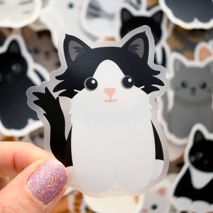 Looks Like My Cat! Long-haired black bicolor cat sticker for wholesale by Chester and Pearl