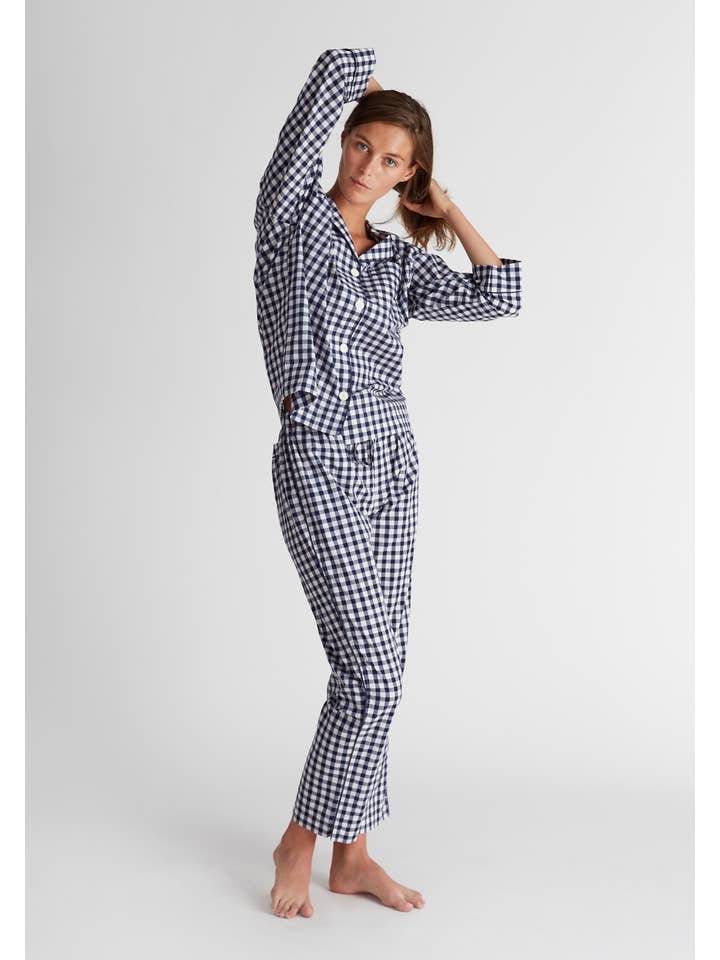 Guinga azul marino grande Conjunto de pijama Marina en cuadros grandes de color azul marino de venta al por mayor en Faire1