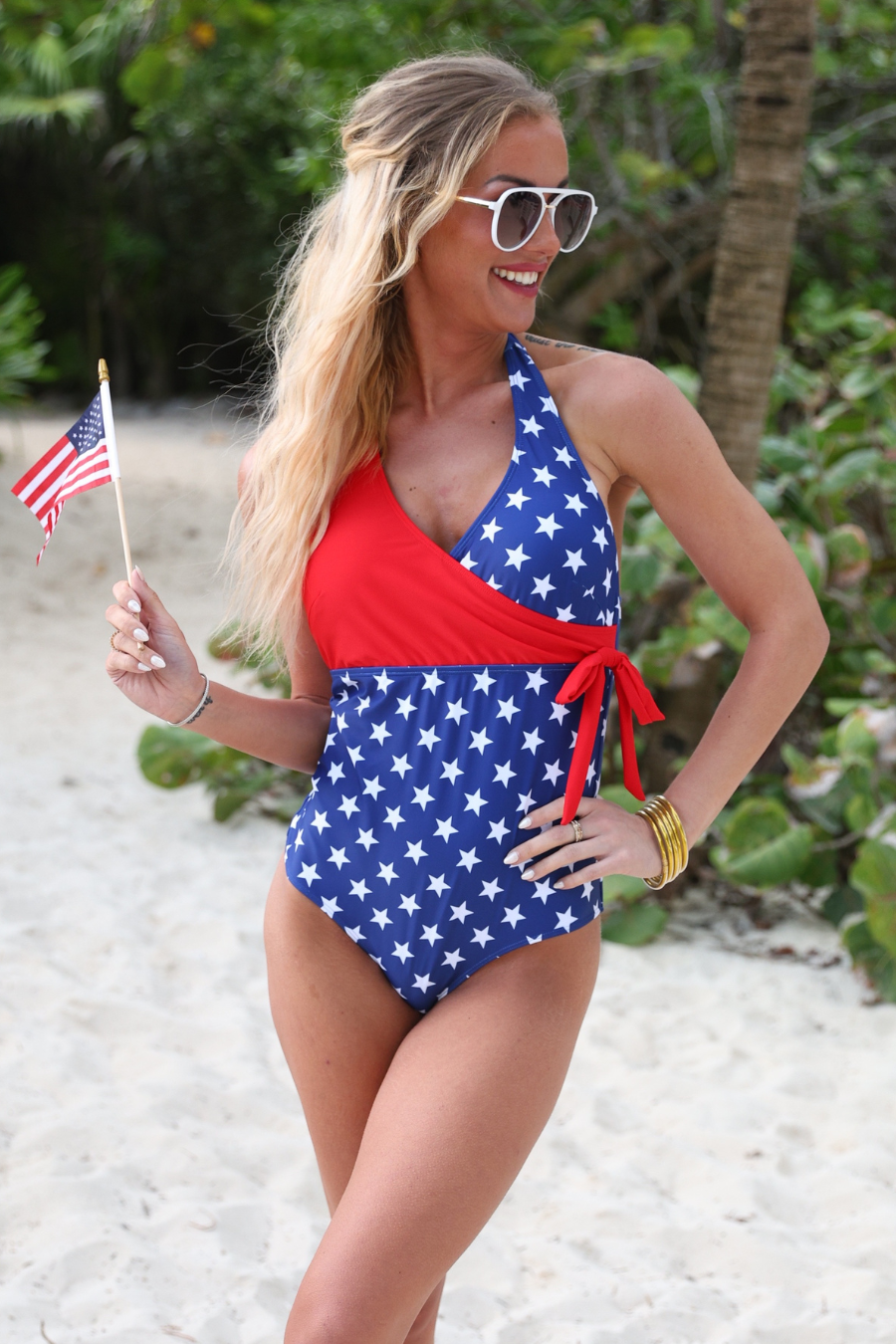 Red Blue Liberty Wave Halter Swimsuit, Red/Blue for wholesale on Faire5