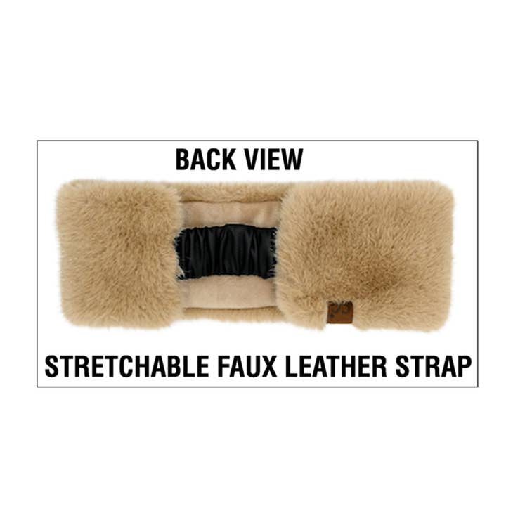 Hana - Wholesale Fashion headband – women's - C.C Glitter Short Solid Fur Leather Strap Headwrap6